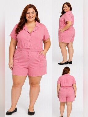 Skies Are Blue Pink Denim Shorts Romper, Size 3X. NWOT